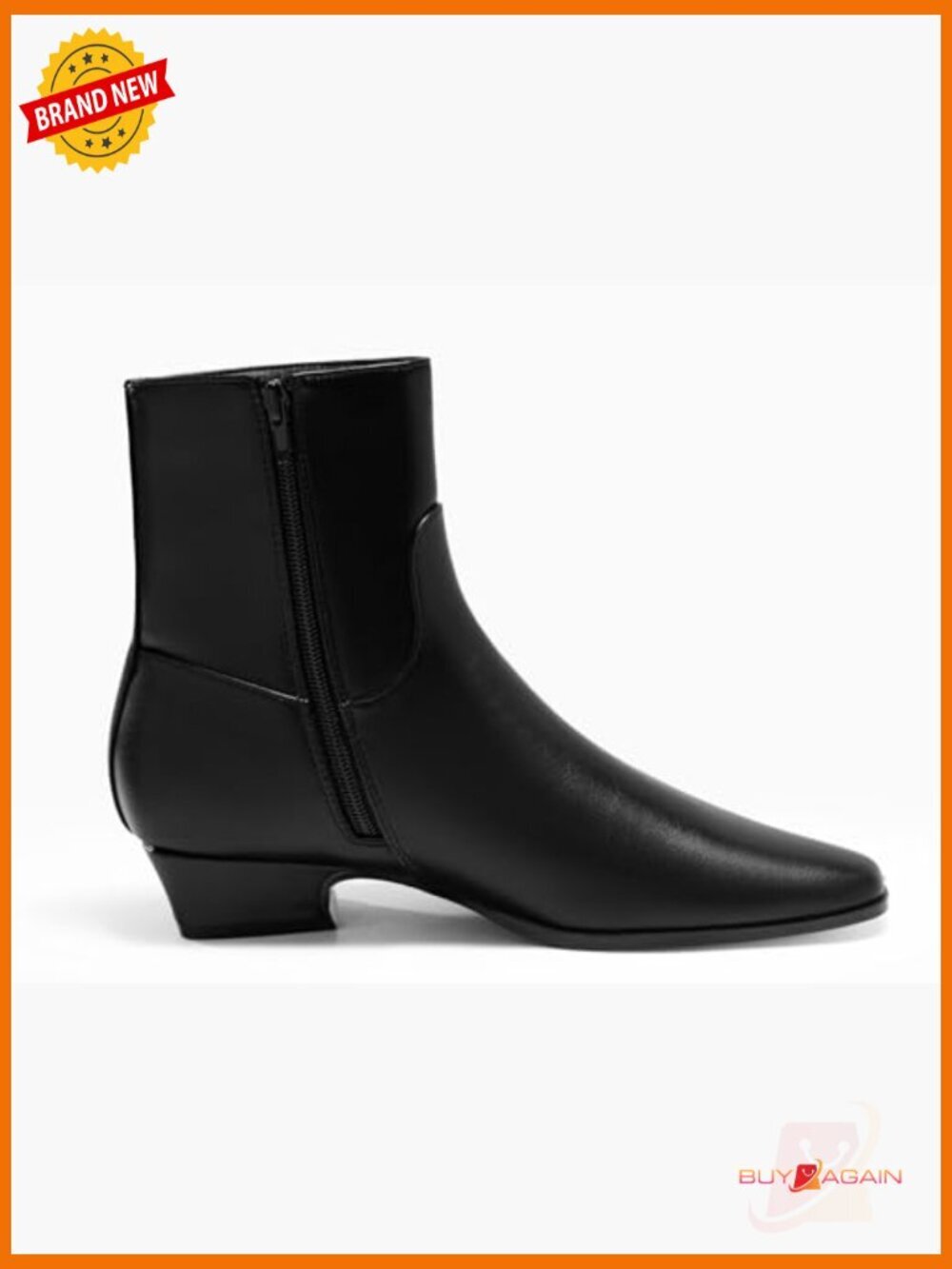 Leather Ankle Boots Square Toe Chunky Heel Side Zipper Dressy Fall Shoes - Picture 5 of 6